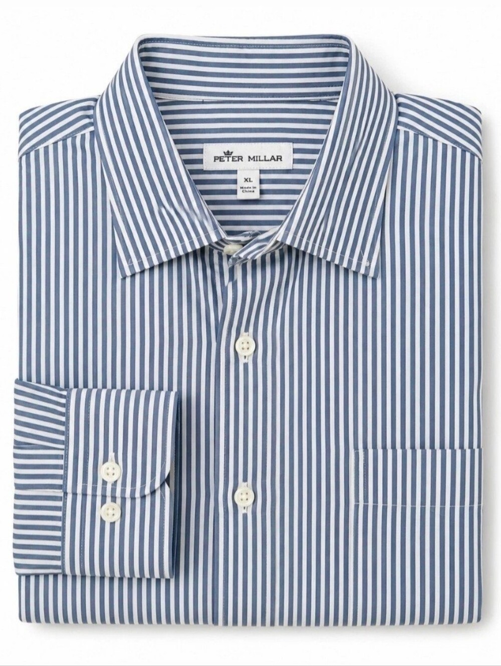 Peter Millar XL Blue White Stripe Cotton Silk Stretch Dress Shirt